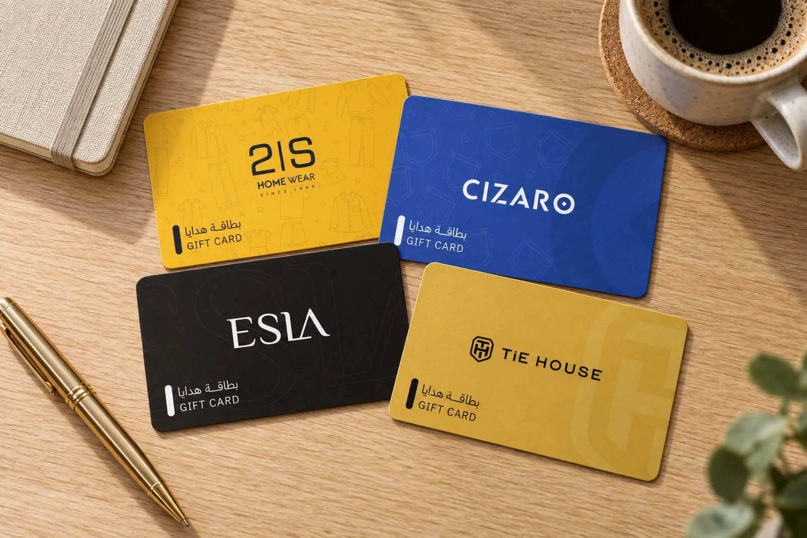 Gift cards from several brands laid out to choose from