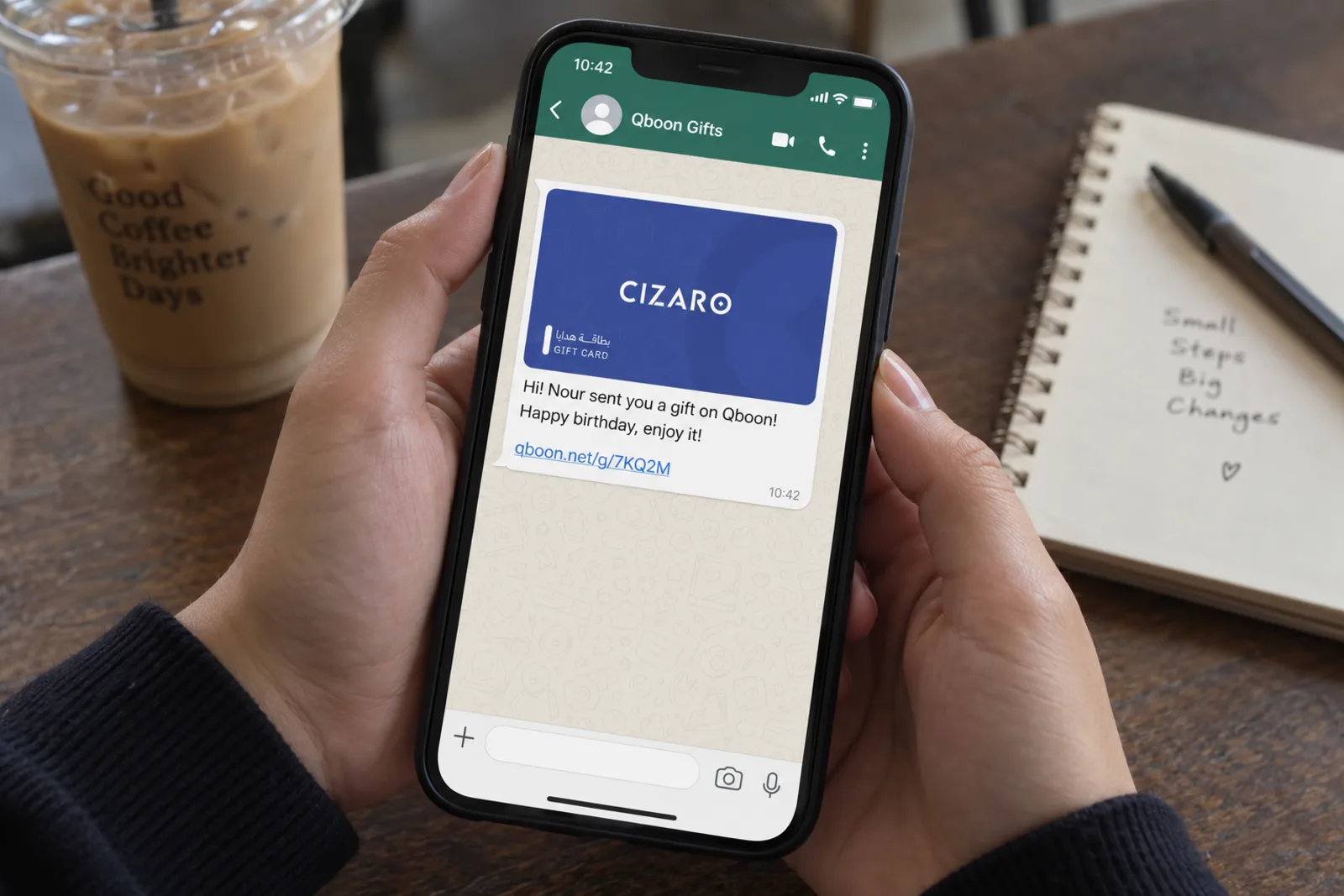 A gift card message arriving on WhatsApp
