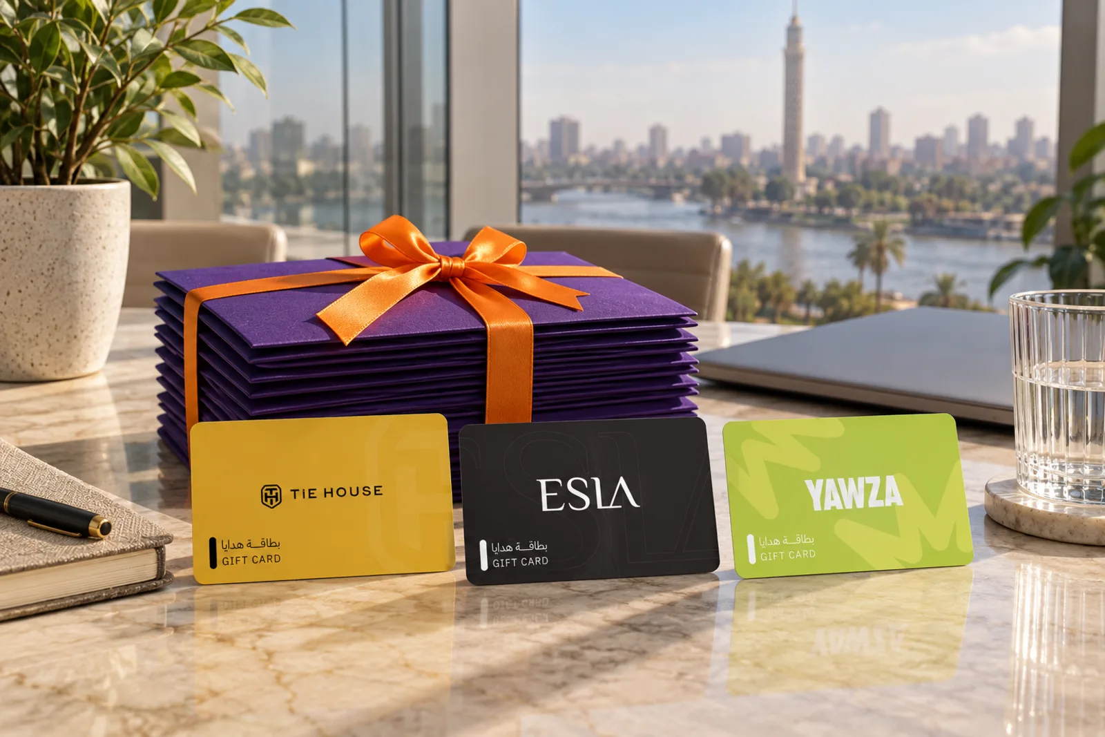 A gift card handed over with a thank-you note