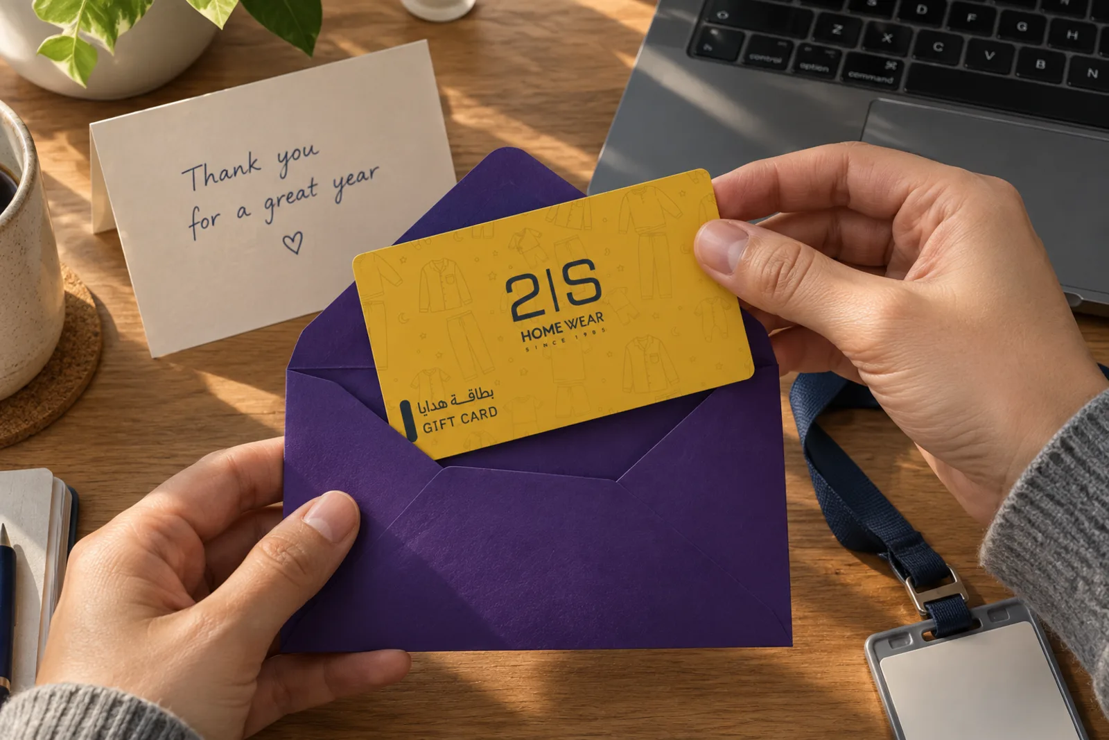 An employee using a gift card at a menswear shop